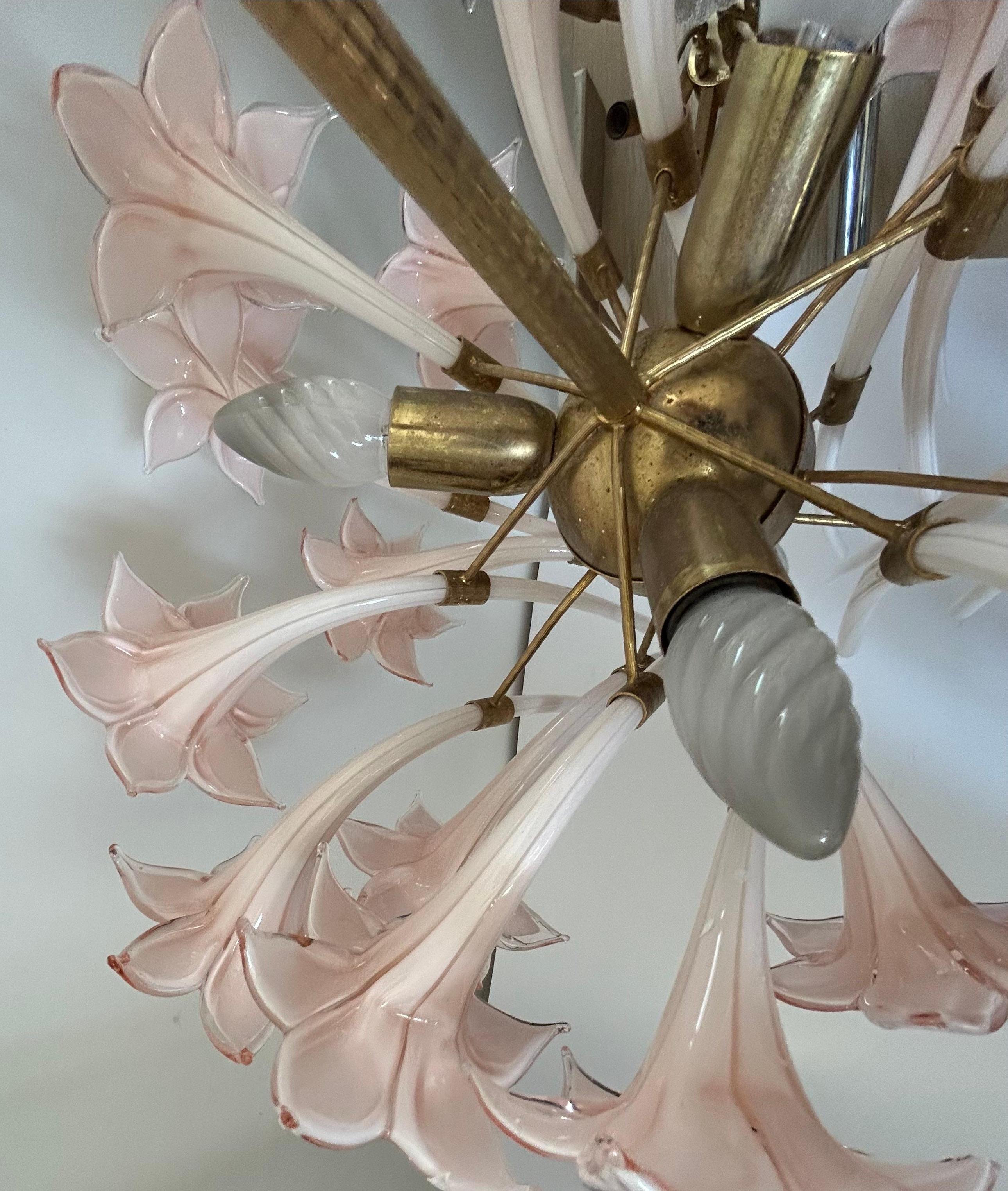 Pink Lily, Spectacular Murano Chandelier, 1980's For Sale 1