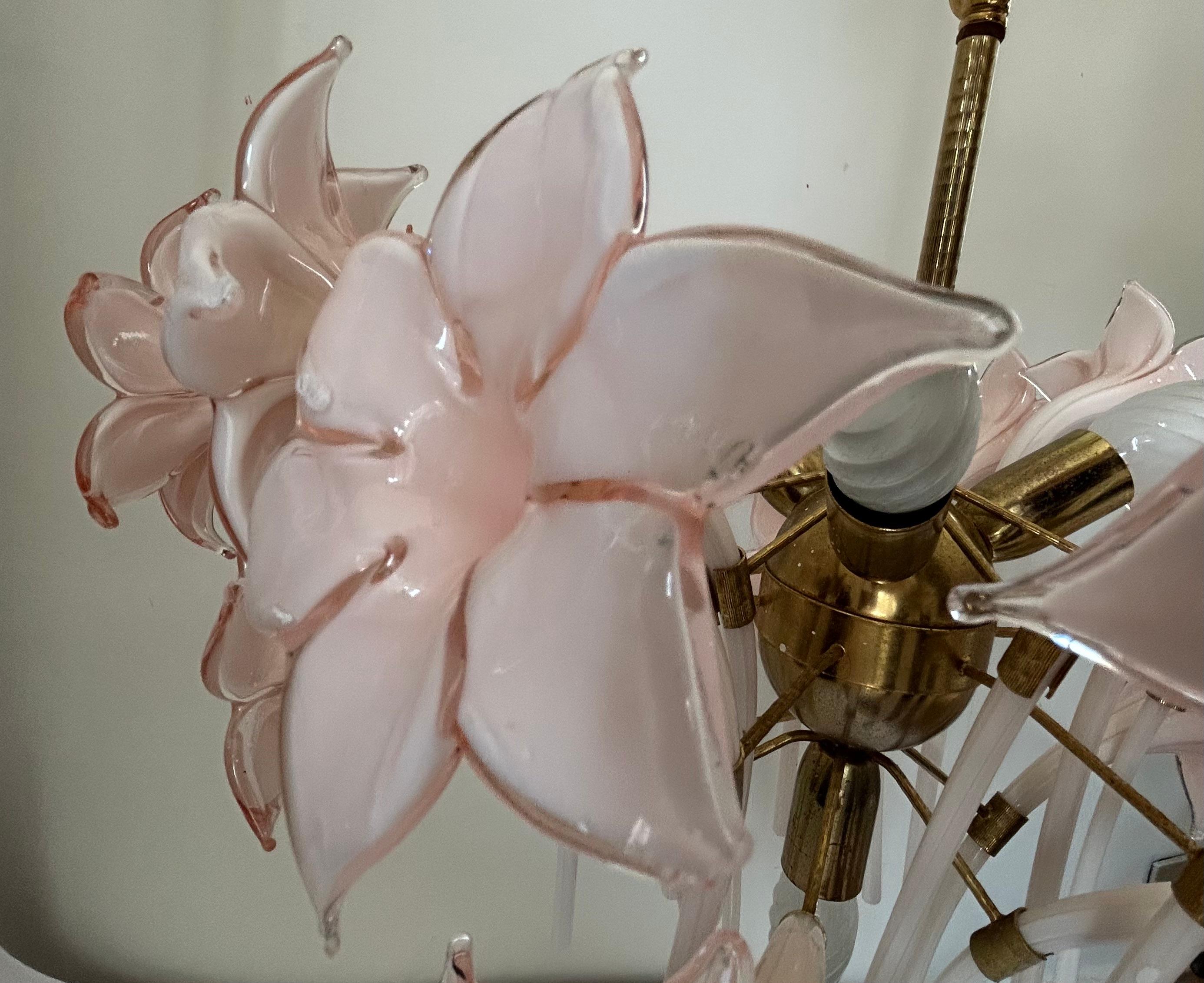 Pink Lily, Spectacular Murano Chandelier, 1980's For Sale 2