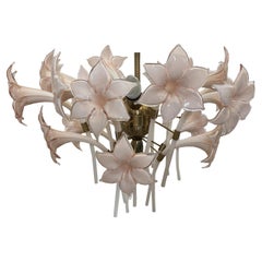 Pink Lily, Spectacular Murano Chandelier, 1980's
