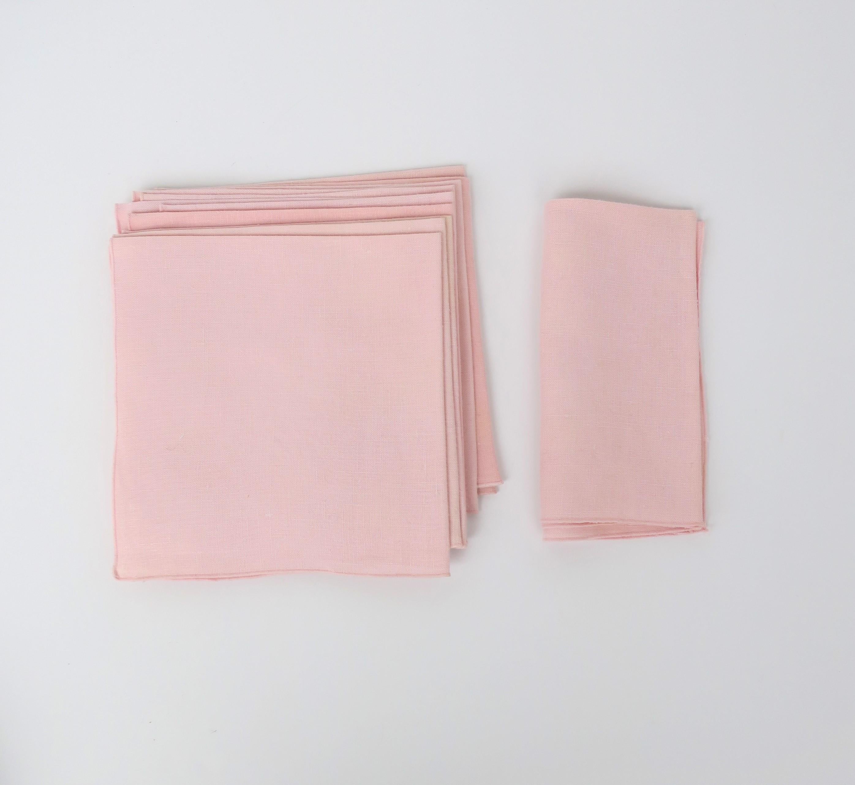 A beautiful set of ten (10) fine pink linen dinner napkins, circa 20th century. Napkins are solid pink. A great set for indoor or outdoor dining including picnic, patio, pool, garden, dining room, etc., breakfast, lunch, dinner. A great addition to