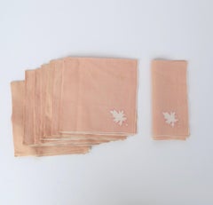 Pink Linen Napkins with Leaf Design, Set of 8