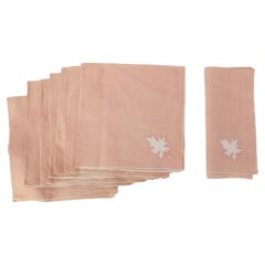 Pink Linen Napkins with Leaf Design, Set of 8