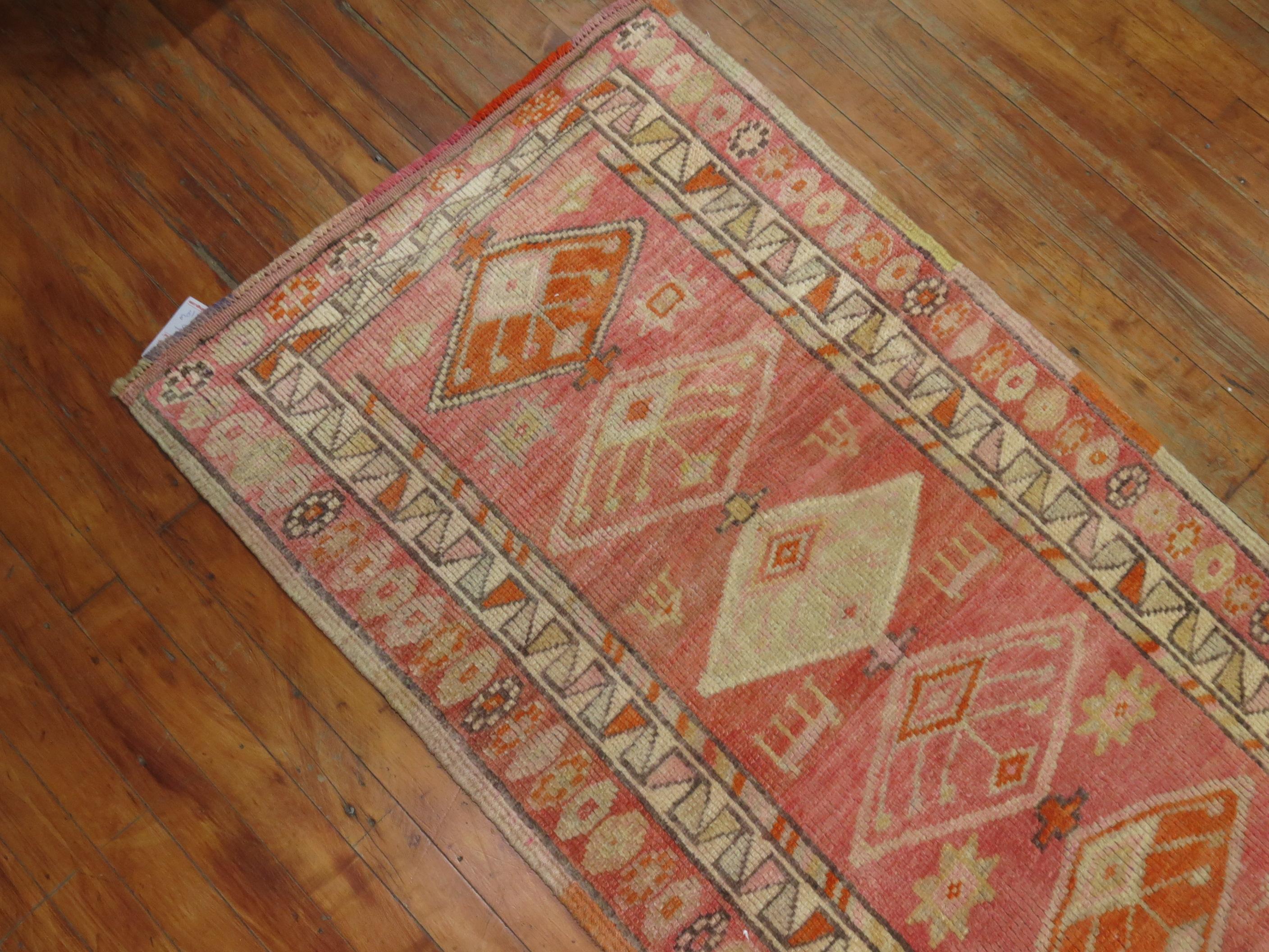 Pink Long and Narrow Turkish Runner In Good Condition In New York, NY