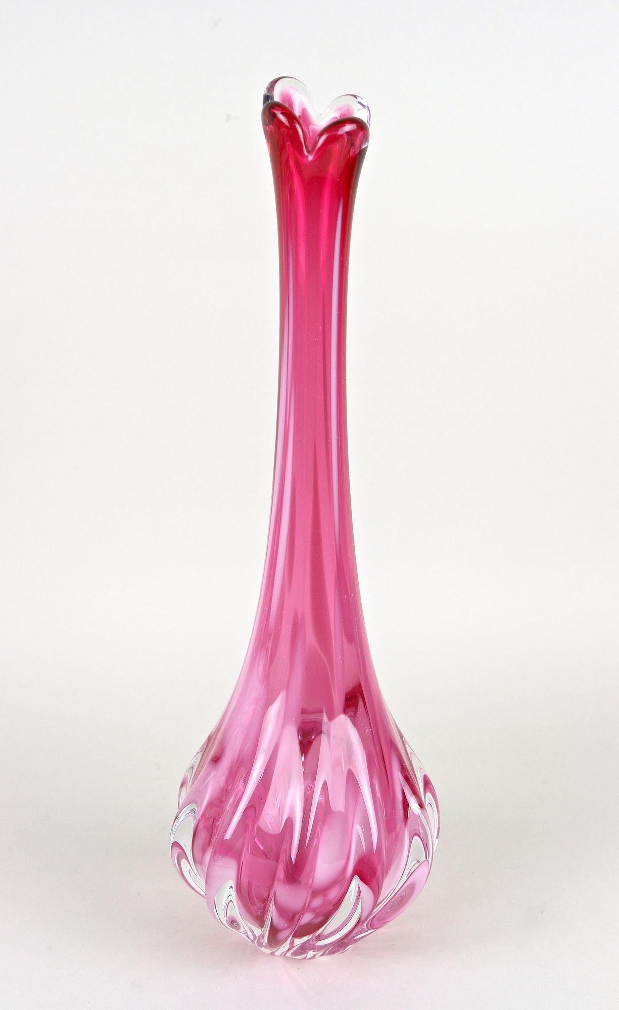Italian Pink Long Neck Murano Glass Vase, 20th Century, Italy circa 1970 For Sale