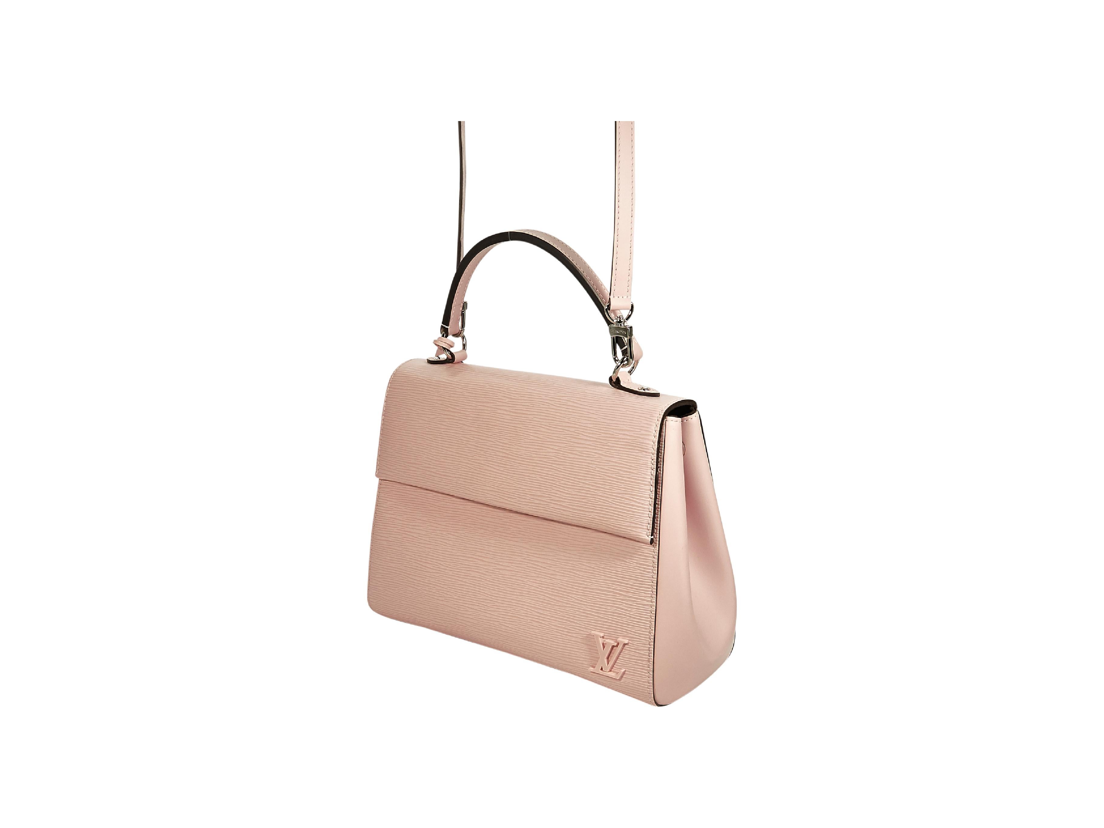 Product details:  Pink epi leather Cluny MM satchel handbag by Louis Vuitton.  Circa 2017.  Top carry handle.  Detachable shoulder strap.  Front flap with magnetic snap closure.  Lined interior with inner slide pockets and zip compartment.  Exterior