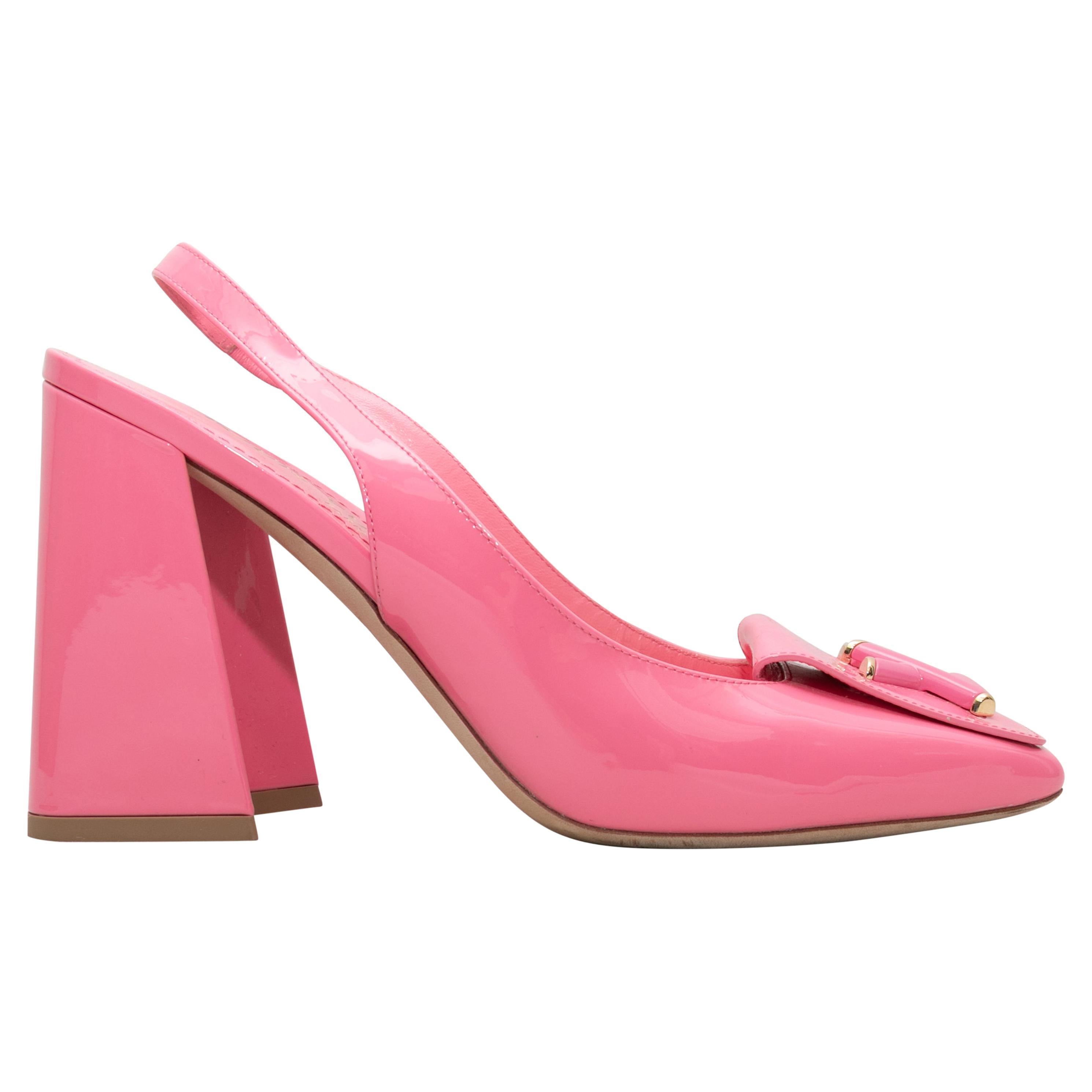 Pink Louis Vuitton Square-Toe Logo Slingback Pumps Size 37