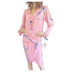 Pink Lupine Floral Long Puff Sleeve Silk Dress - from Flora Kung Design Library 