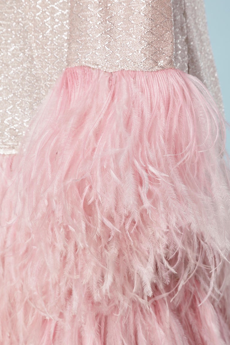 Pink lurex cocktail dress with ostrich feather edge Circa 1960's For