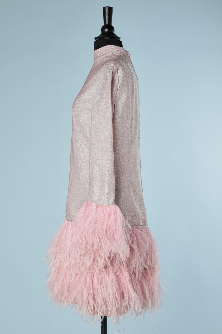 Pink lurex cocktail dress with ostrich feather edge Circa 1960's For