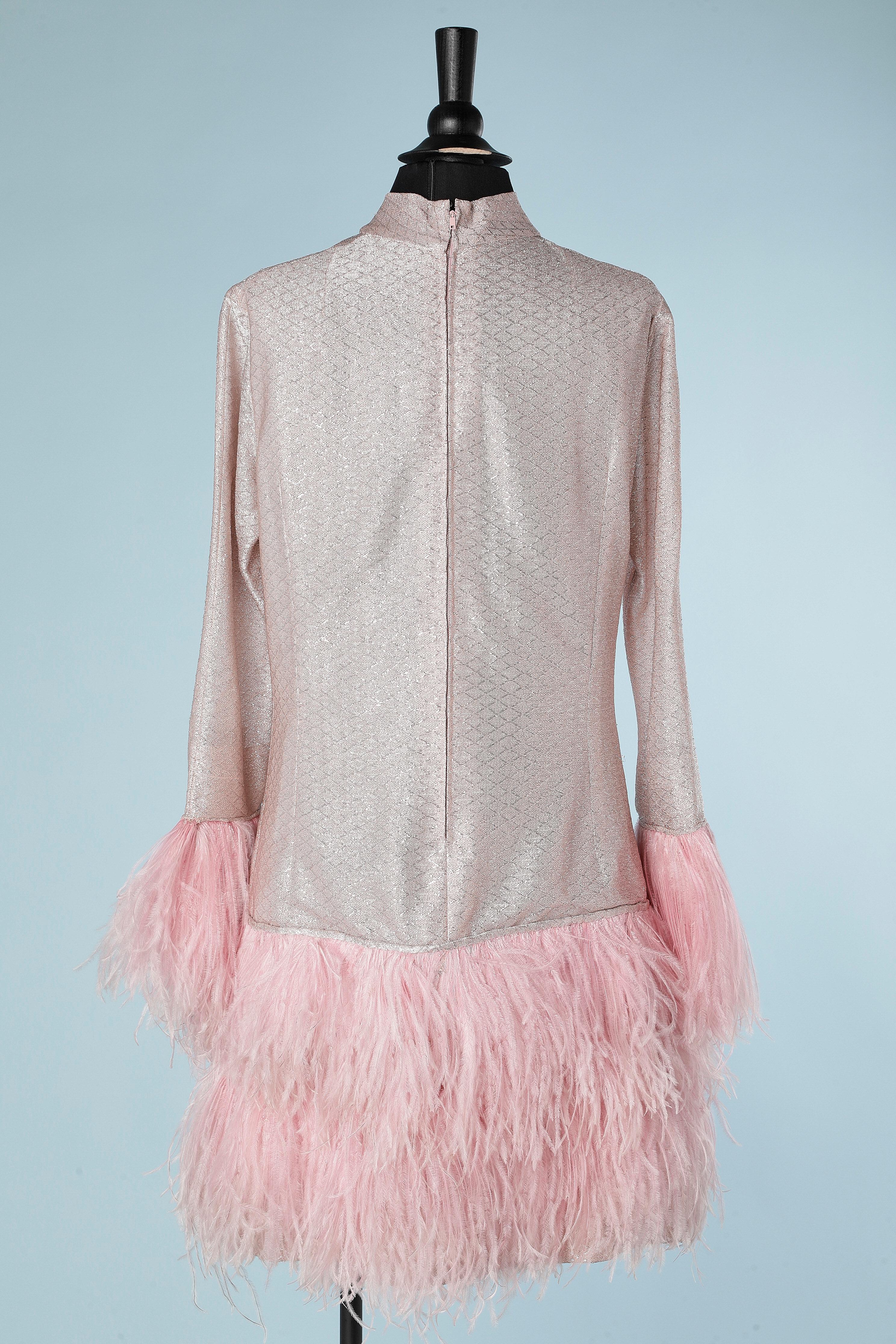 Pink lurex cocktail dress with ostrich feather edge Circa 1960's  For Sale 1