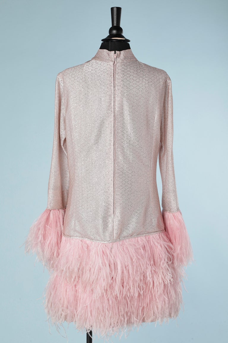Pink lurex cocktail dress with ostrich feather edge Circa 1960's For