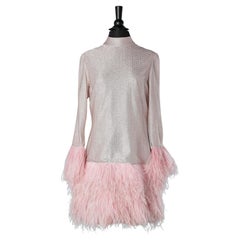 Retro Pink lurex cocktail dress with ostrich feather edge Circa 1960's 