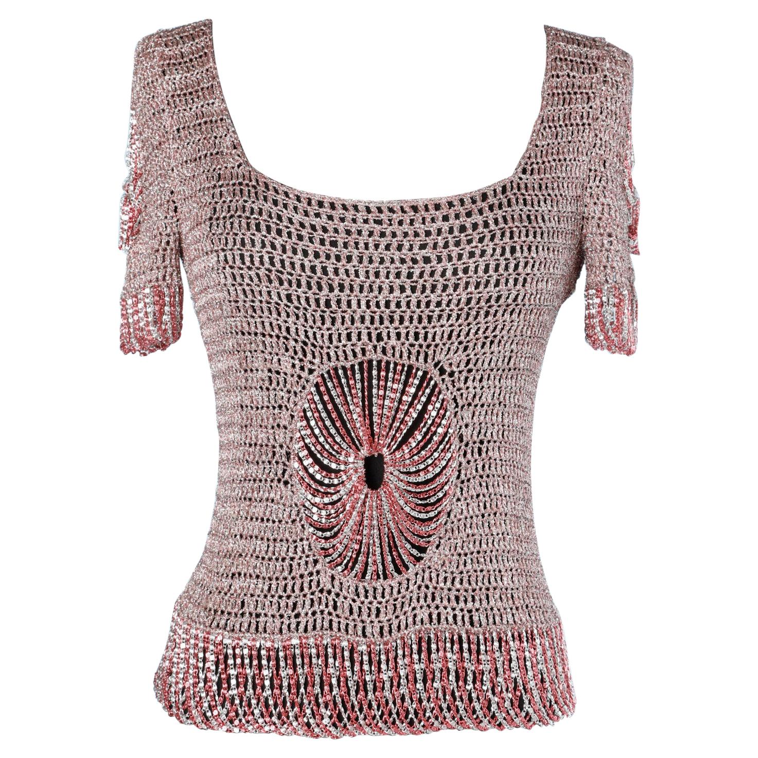 Pink lurex knit & chain top Loris Azzaro 