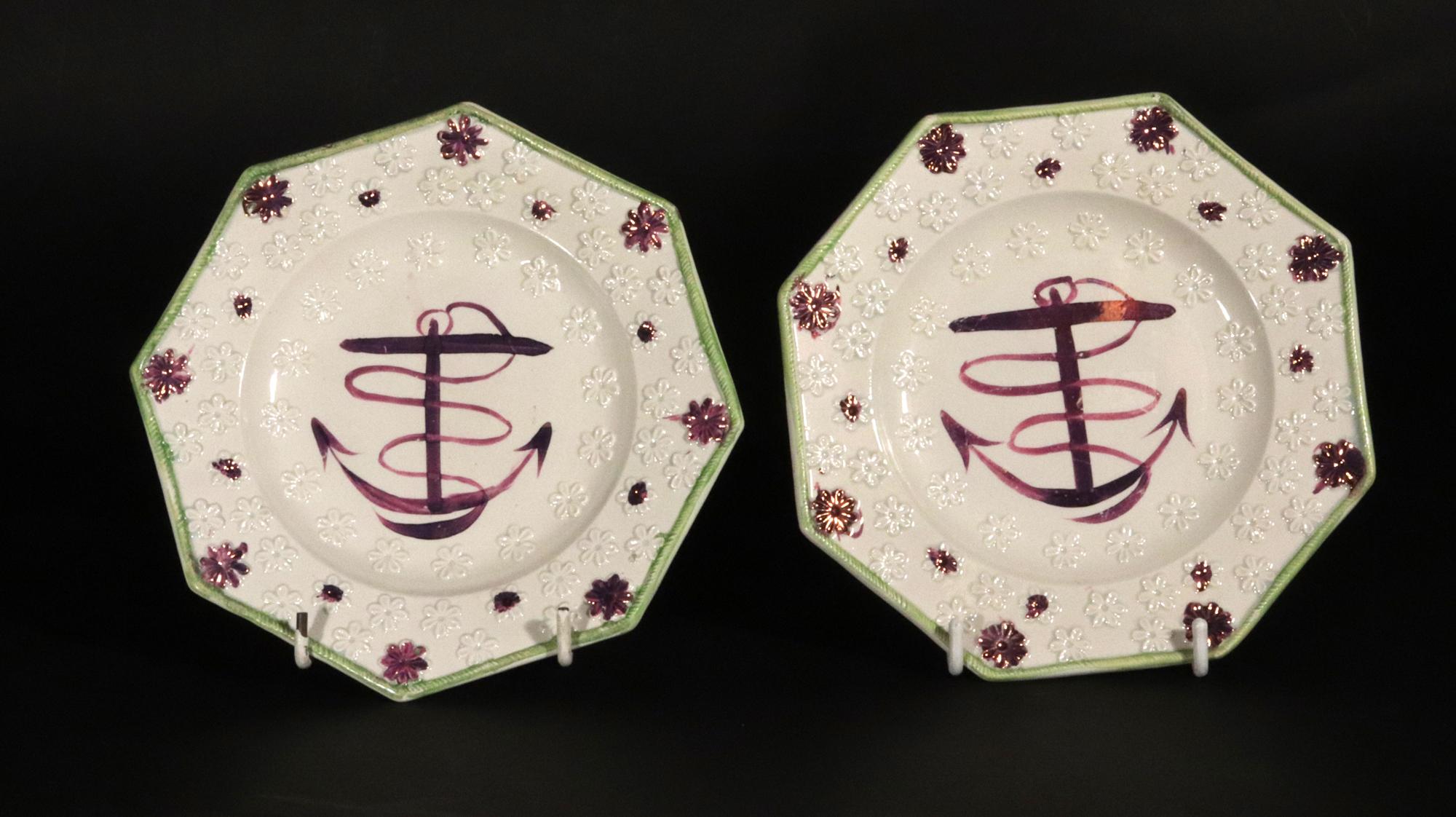 Pink Luster Fouled Anchor-decorated Side Plates or Child's Plates- Set of Nine In condizioni buone in vendita a Downingtown, PA