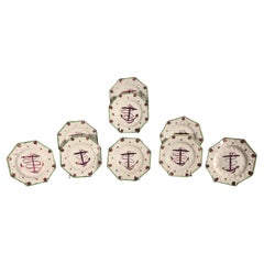 Pink Luster Fouled Anchor-decorated Side Plates or Child's Plates- Set of Nine