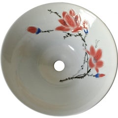 Keramik-Waschbecken oder Pflanzgefäß aus rosa Magnolienholz, handbemalt