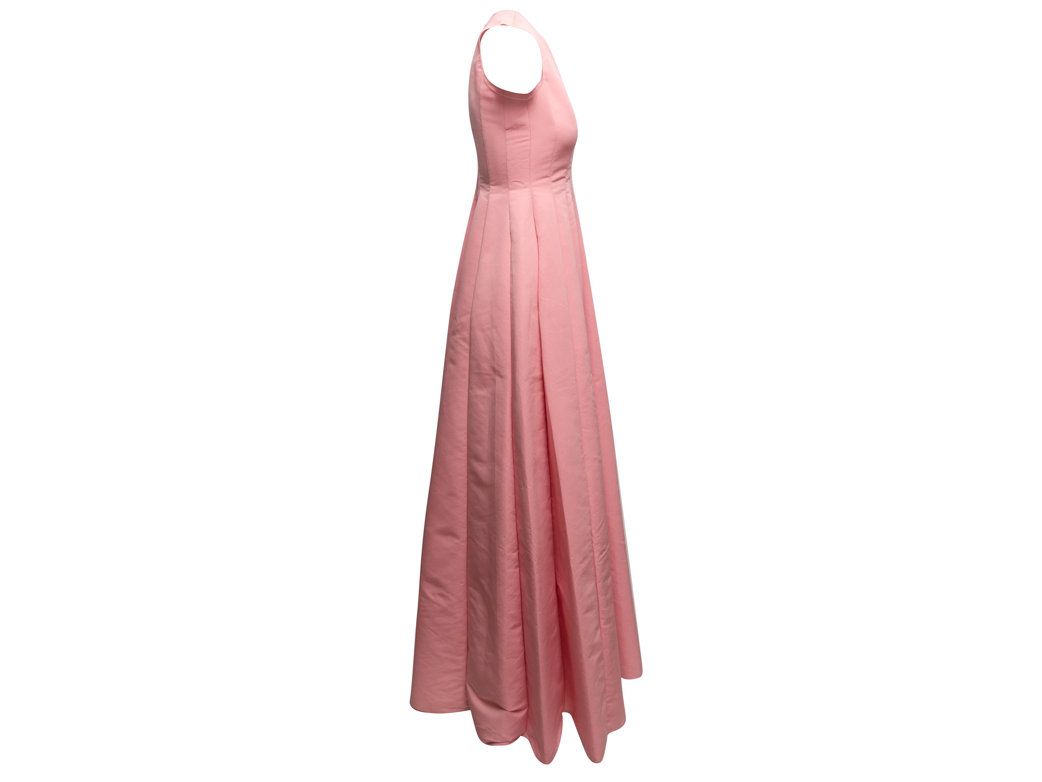 Pink Maison Rabih Kayrouz Sleeveless Pleated Satin Gown Size EU 36 In Good Condition For Sale In New York, NY