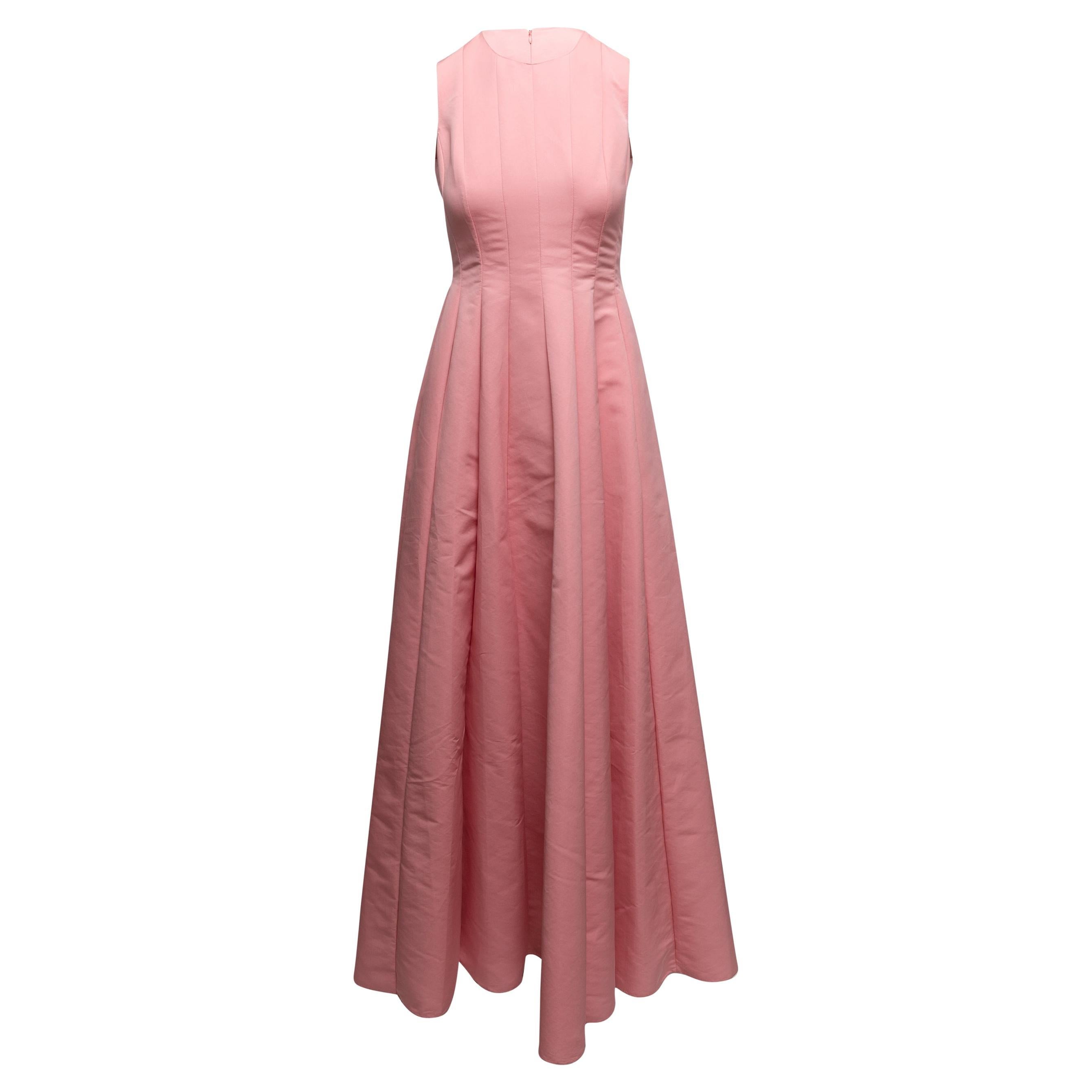 Pink Maison Rabih Kayrouz Sleeveless Pleated Satin Gown Size EU 36 For Sale