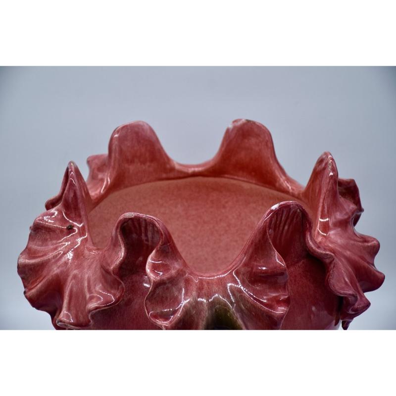 Pot à plantes en céramique majolique rose sur colonne signé par Jérôme Massier, années 1930 en vente 4