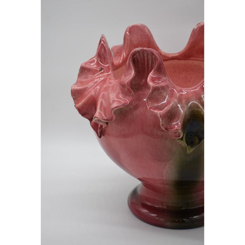Pot à plantes en céramique majolique rose sur colonne signé par Jérôme Massier, années 1930 en vente 5