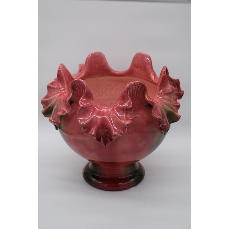 Pot à plantes en céramique majolique rose sur colonne signé par Jérôme Massier, années 1930 en vente 9