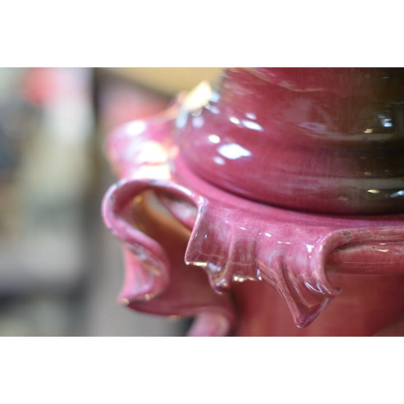 Pot à plantes en céramique majolique rose sur colonne signé par Jérôme Massier, années 1930 en vente 1