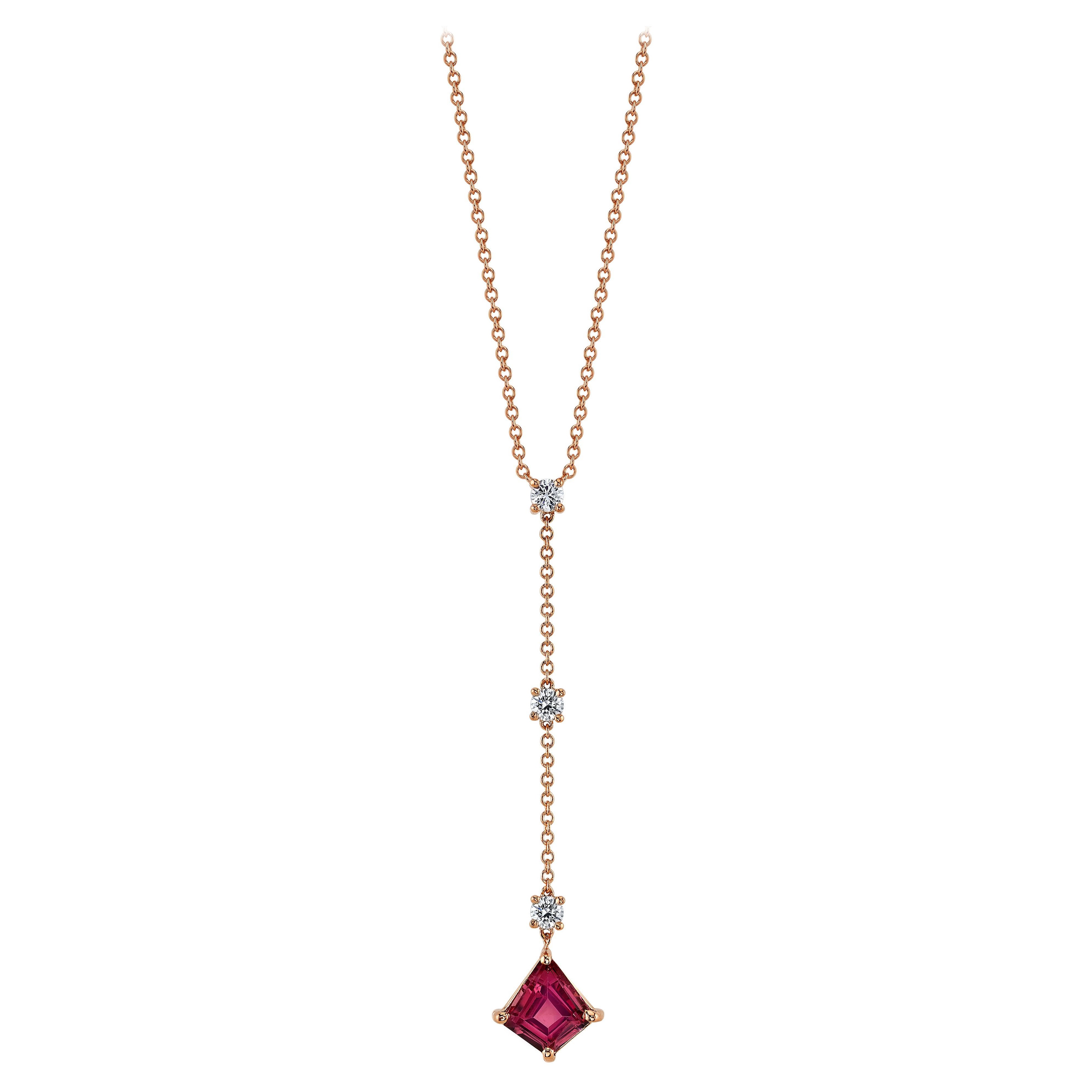 Pink Malaya Garnet & Diamond 18K Rose Gold Drop Necklace