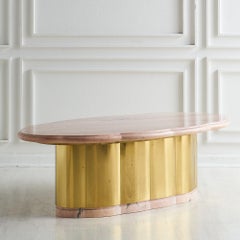 Pink Marble and Brass Coffee Table with Scalloped Base