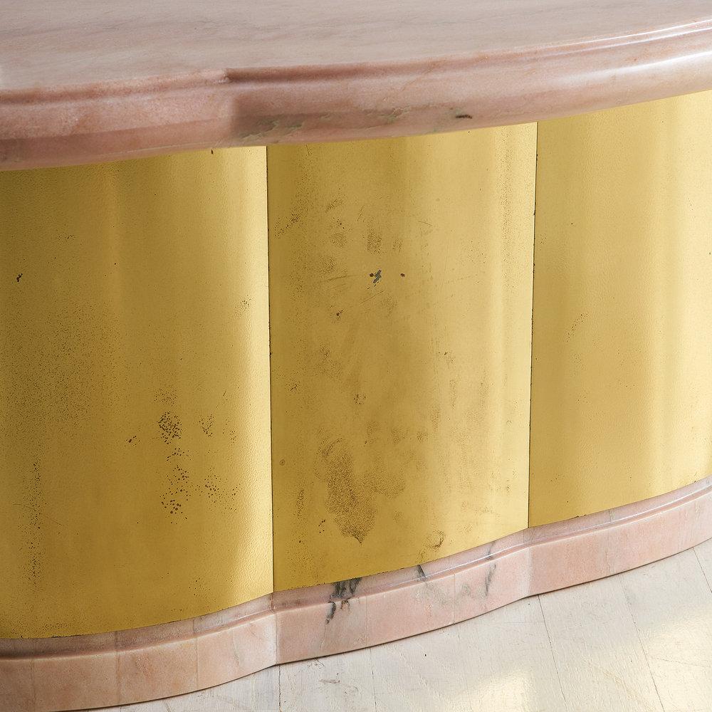 Pink Marble and Brass Coffee Table with Scalloped Base 2