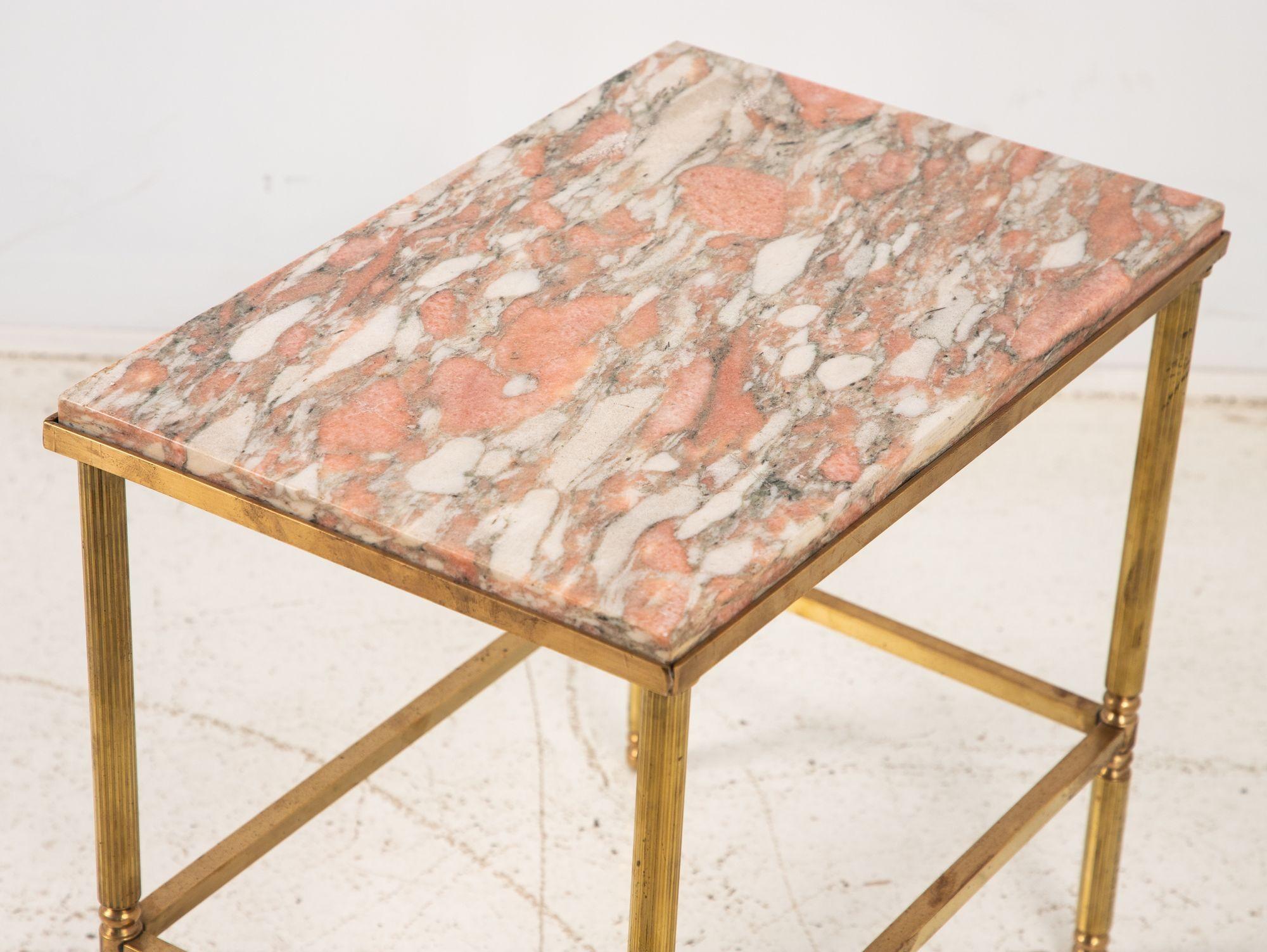 Late 20th Century Pink Marble and Brass Side Table, France 1970s For Sale