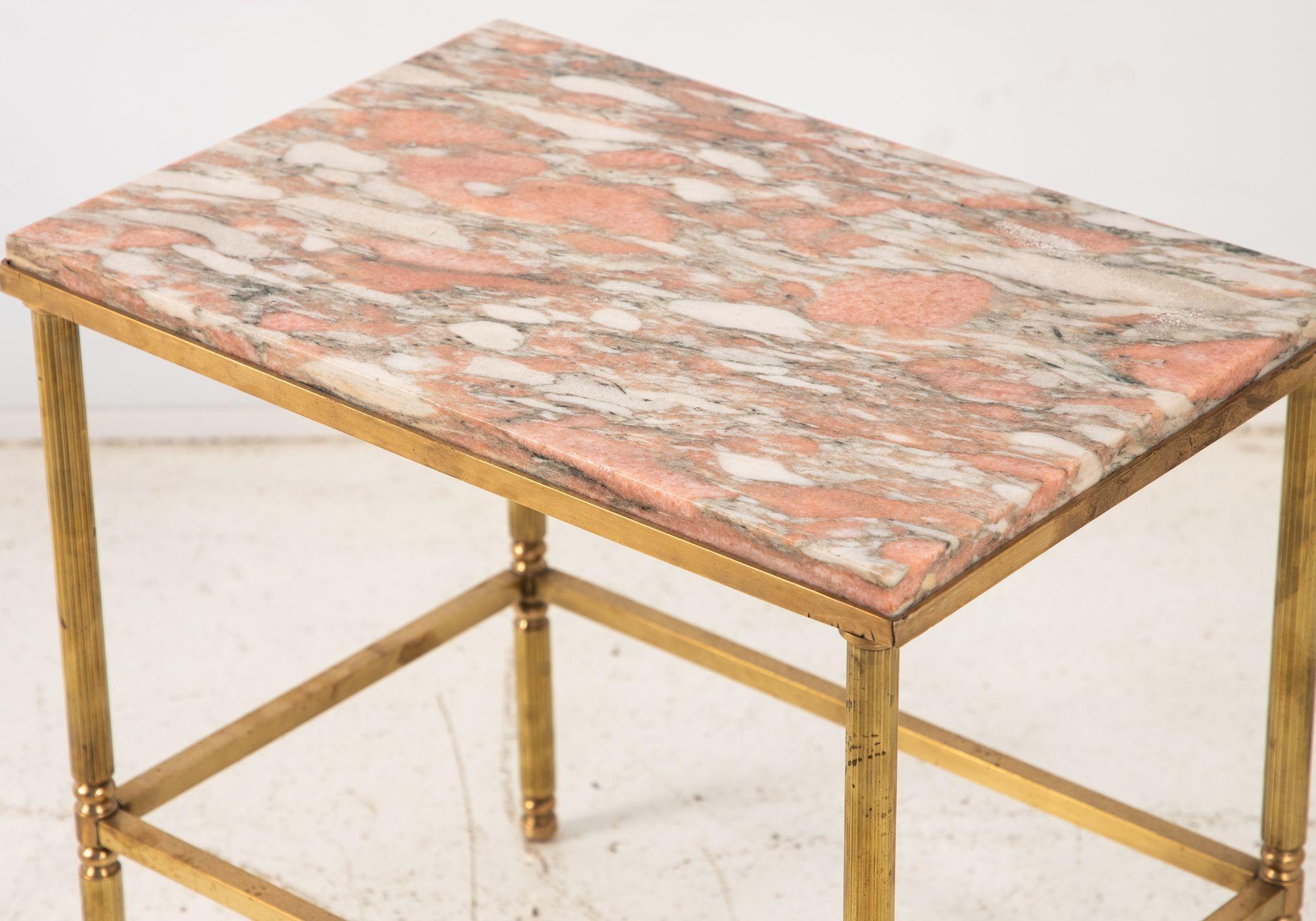 Pink Marble and Brass Side Table, France 1970s For Sale 1