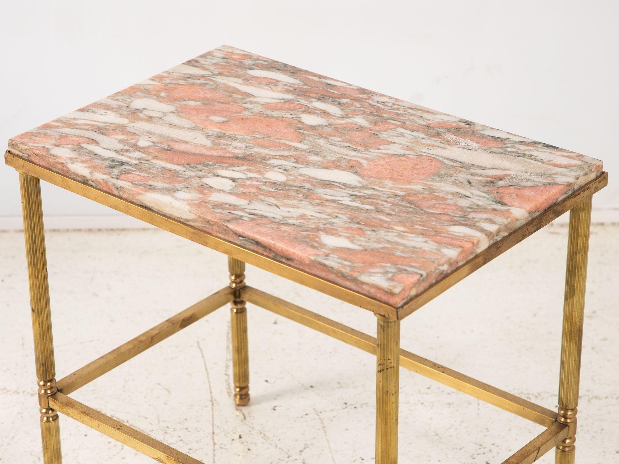 Pink Marble and Brass Side Table, France 1970s For Sale 2