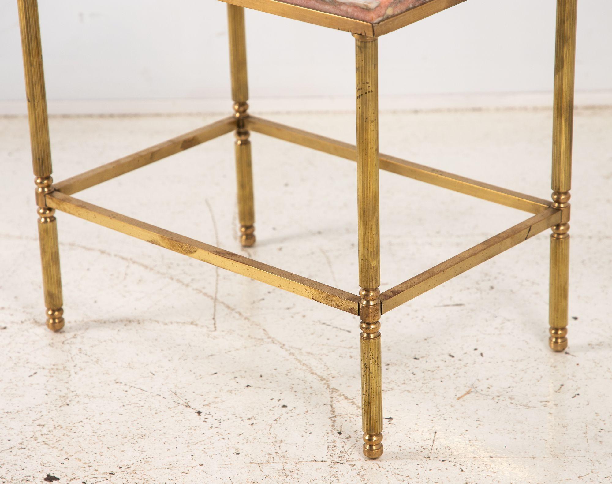 Pink Marble and Brass Side Table, France 1970s For Sale 3