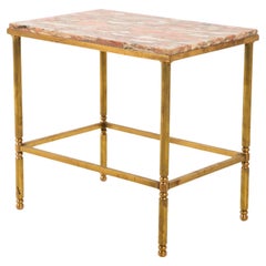 Pink Marble and Brass Side Table, France 1970s