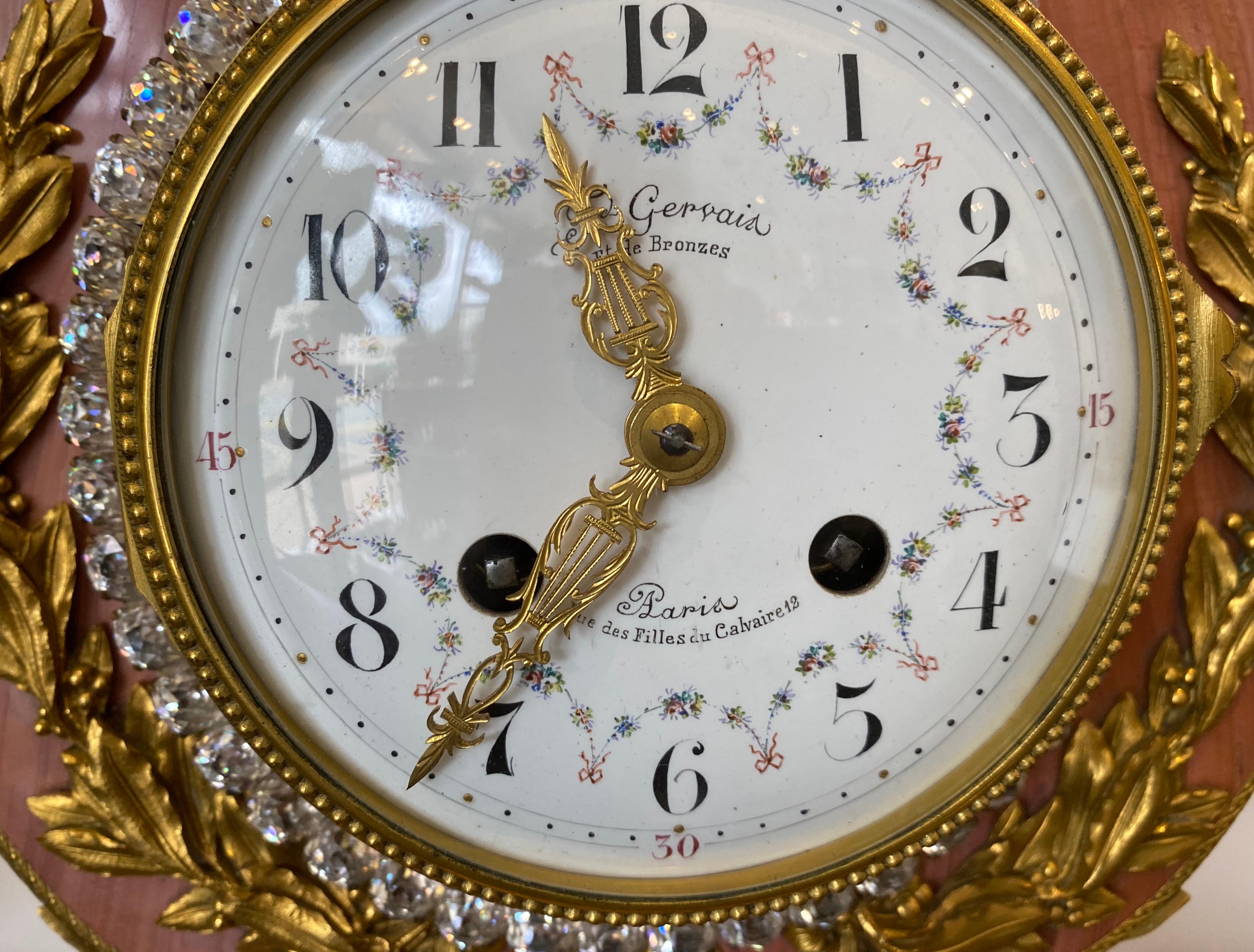 Pink Marble and Ormolu 19th Century French Lyre-Form Clock with Jeweled Pendulum In Good Condition In Doylestown, PA