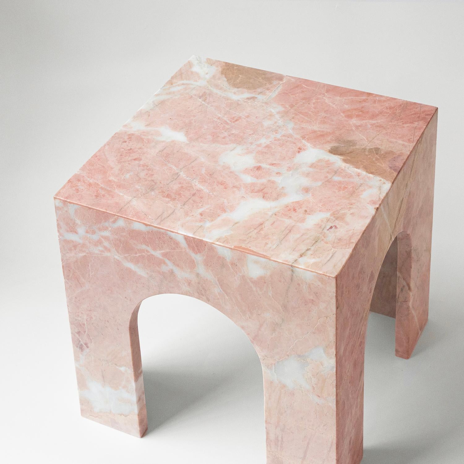 Hand-Crafted Pink Marble Arch Side Table For Sale