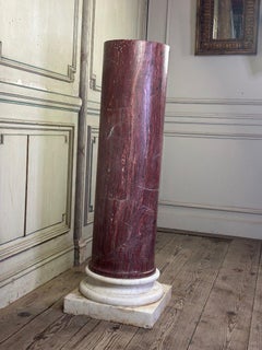 Pink Marble Column On A White Carrara Base Circa 1880