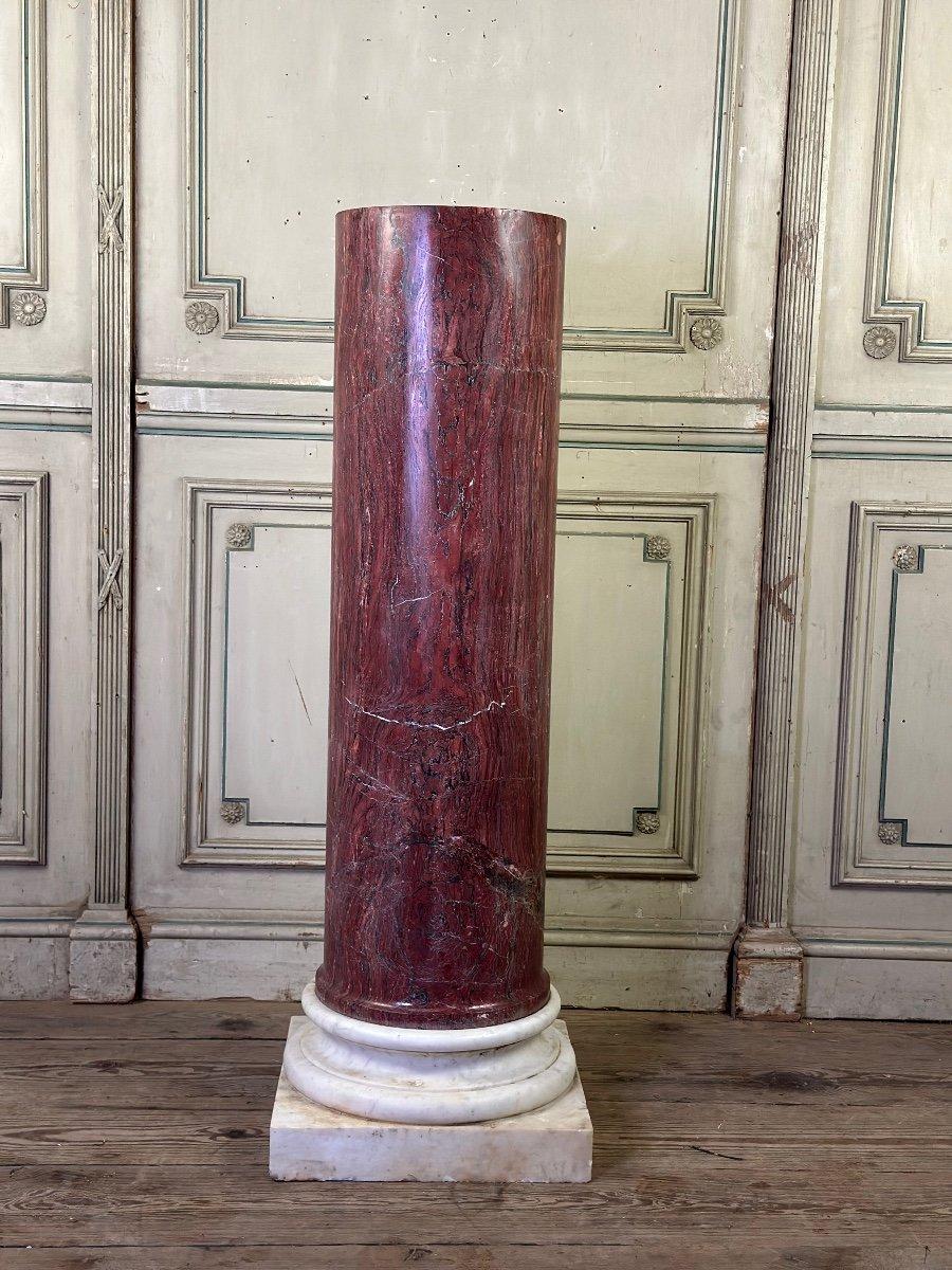 Colonne en marbre rose sur une base en carrare blanche Circa 1880 Excellent état - En vente à Honnelles, WHT