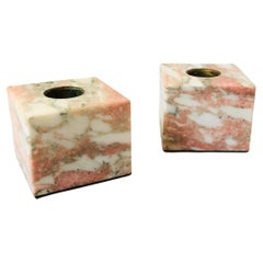 Pink Marble Cube Candle Holders - Set of 2