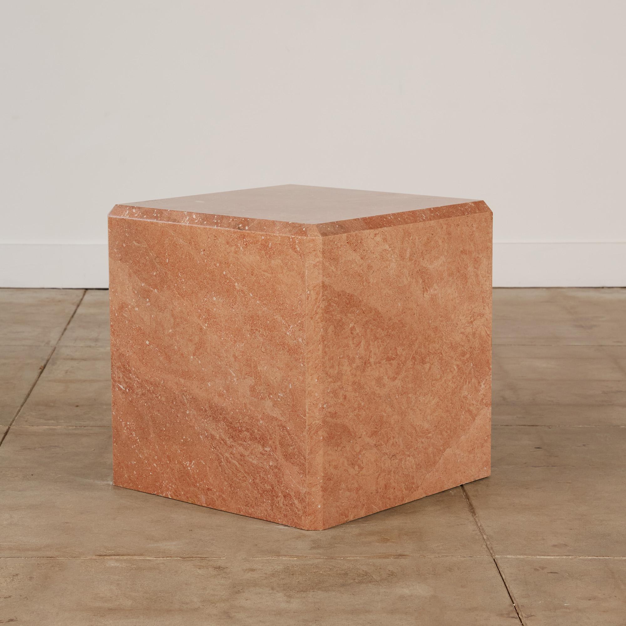Mid-Century Modern Pink Marble Cube Side Table