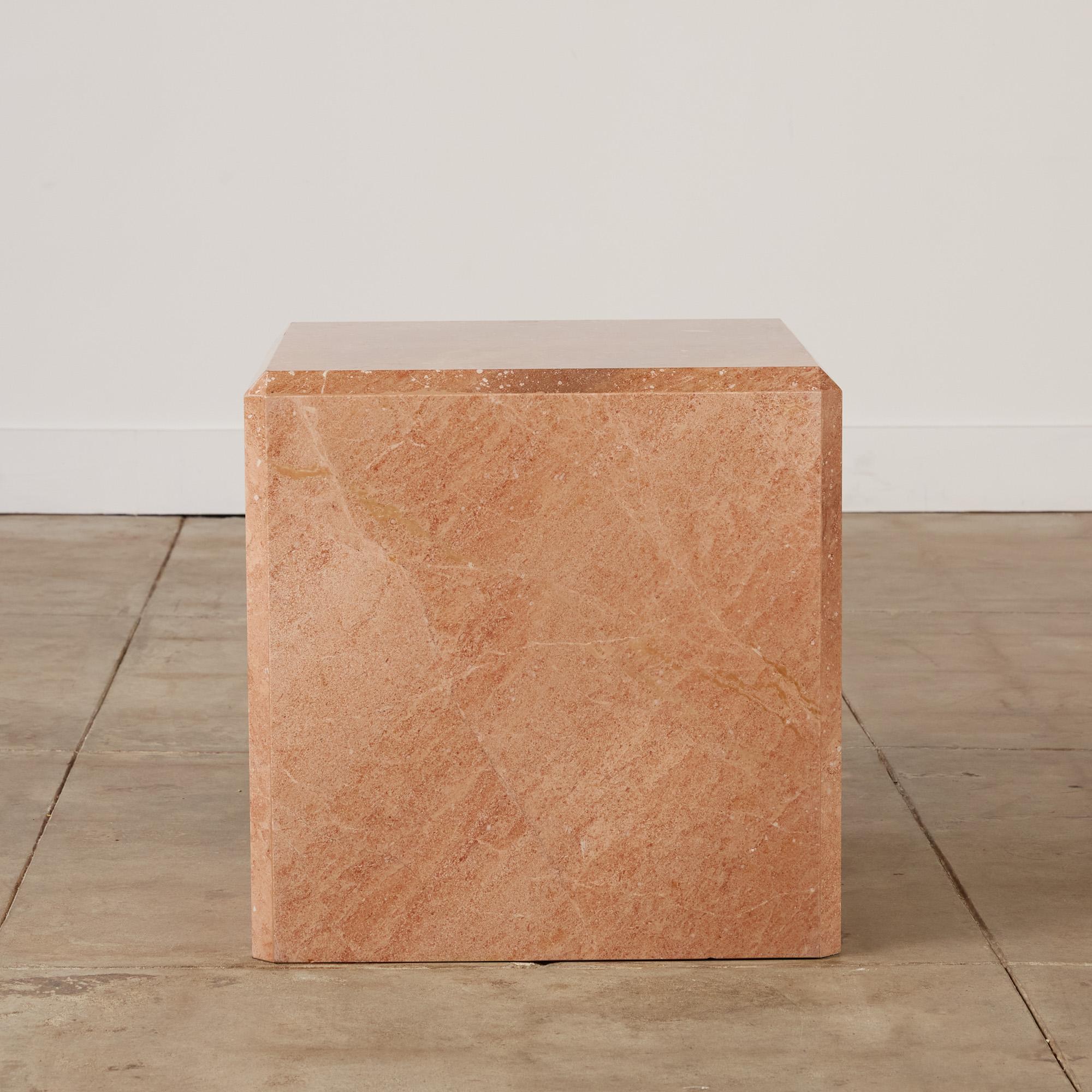 Italian Pink Marble Cube Side Table