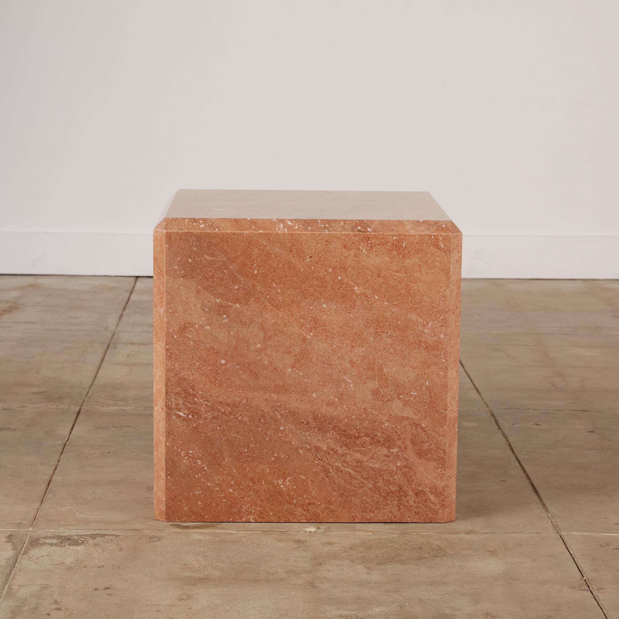 Polished Pink Marble Cube Side Table