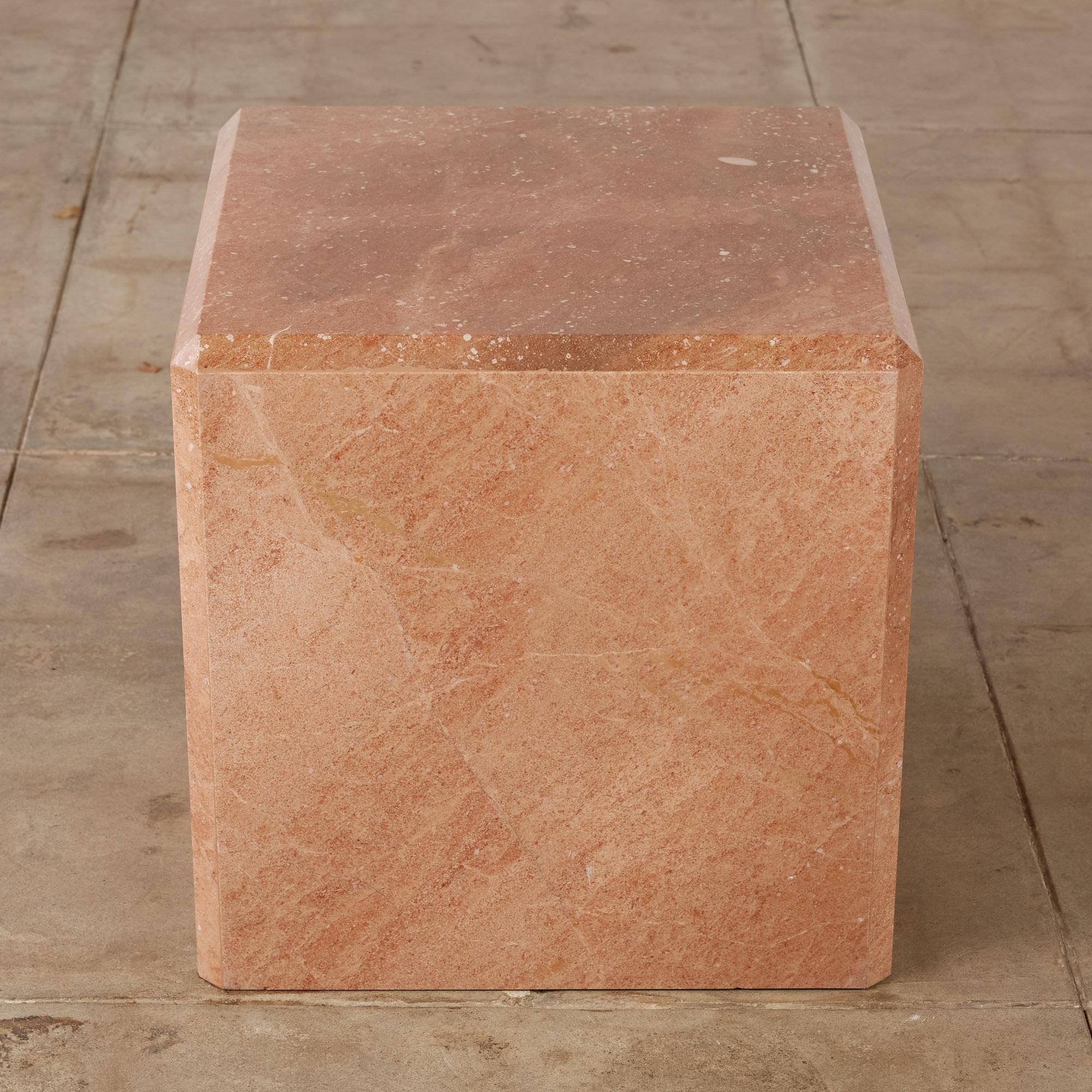 Pink Marble Cube Side Table In Good Condition In Los Angeles, CA