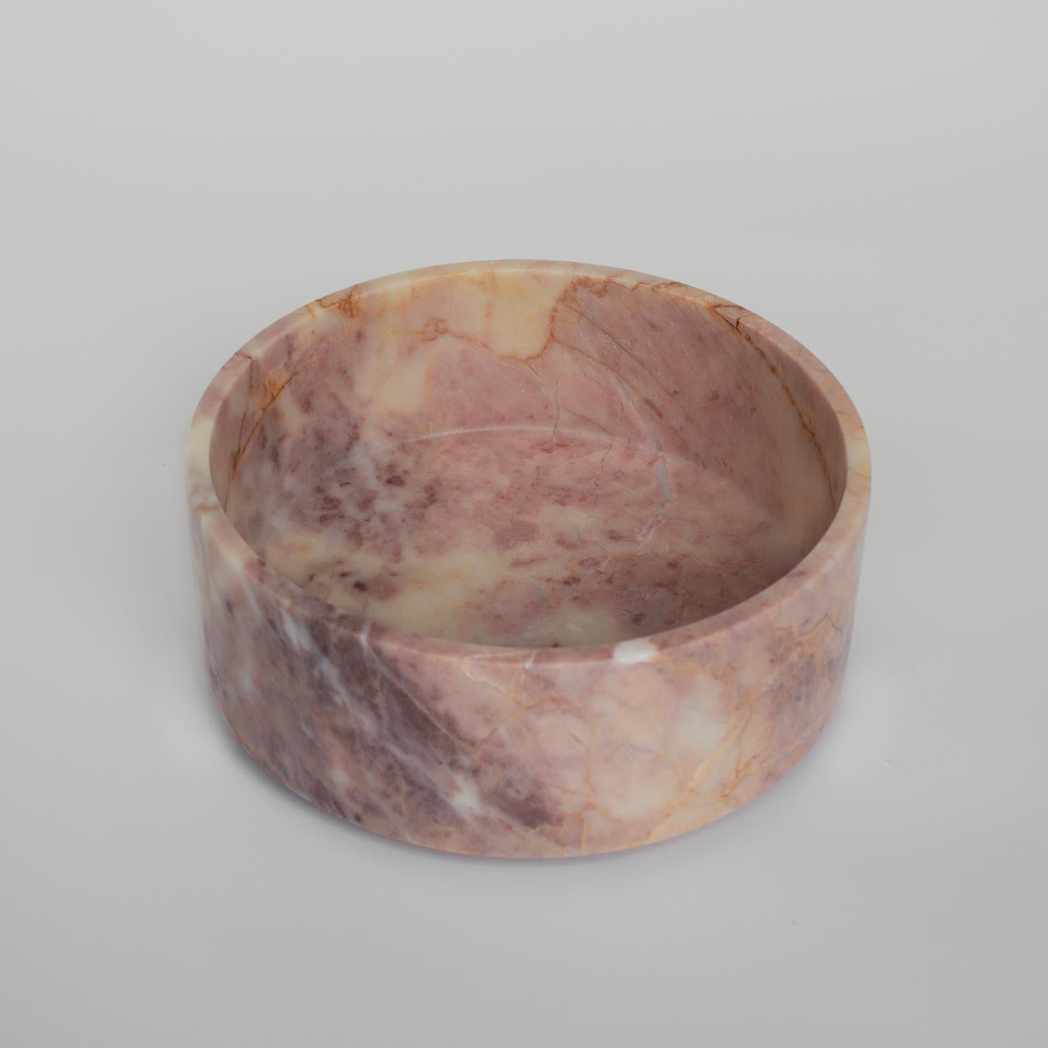Hand-Crafted Pink Marble Cylinder Bowl For Sale