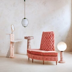Pink Marble Lamp with Frosted Glass Globe, France 1960s