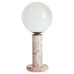 Pink Marble Lamp with Frosted Glass Globe, France 1960s
