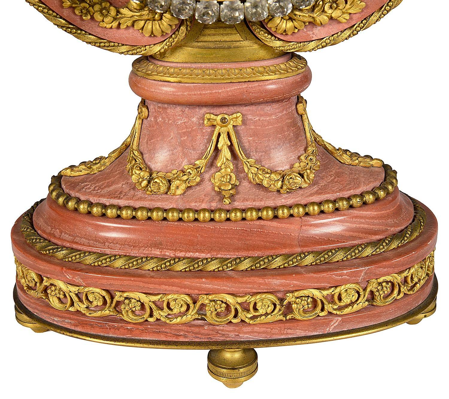 Empire Revival Pink marble Lyre shape mantle clock, 19th Century. For Sale