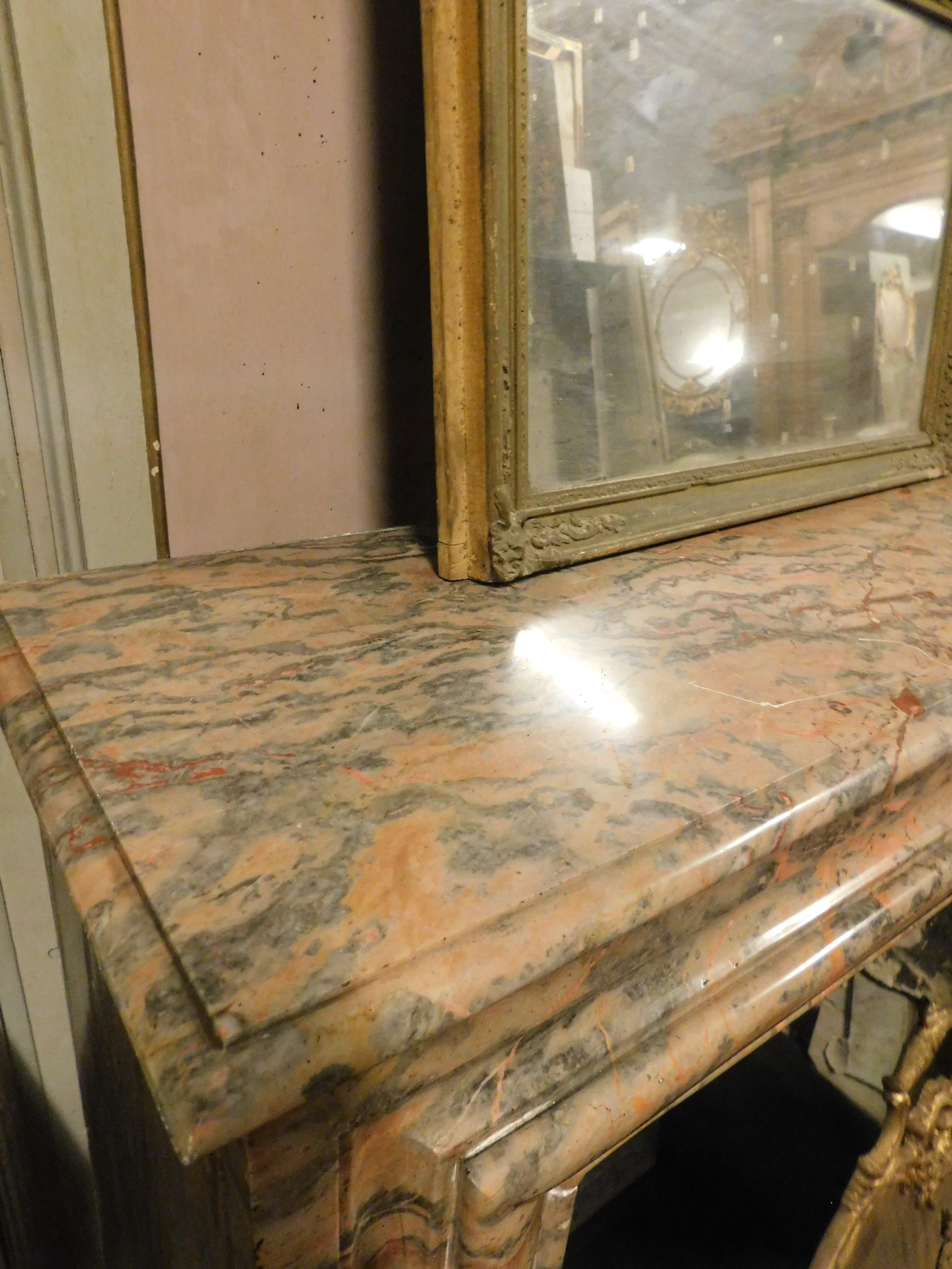Pink marble mantle fireplace, simple geometric shape, Italy For Sale 5