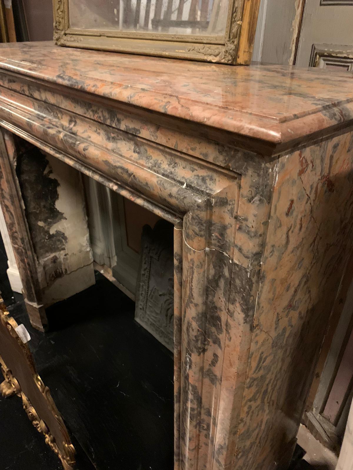 Pink marble mantle fireplace, simple geometric shape, Italy For Sale 6
