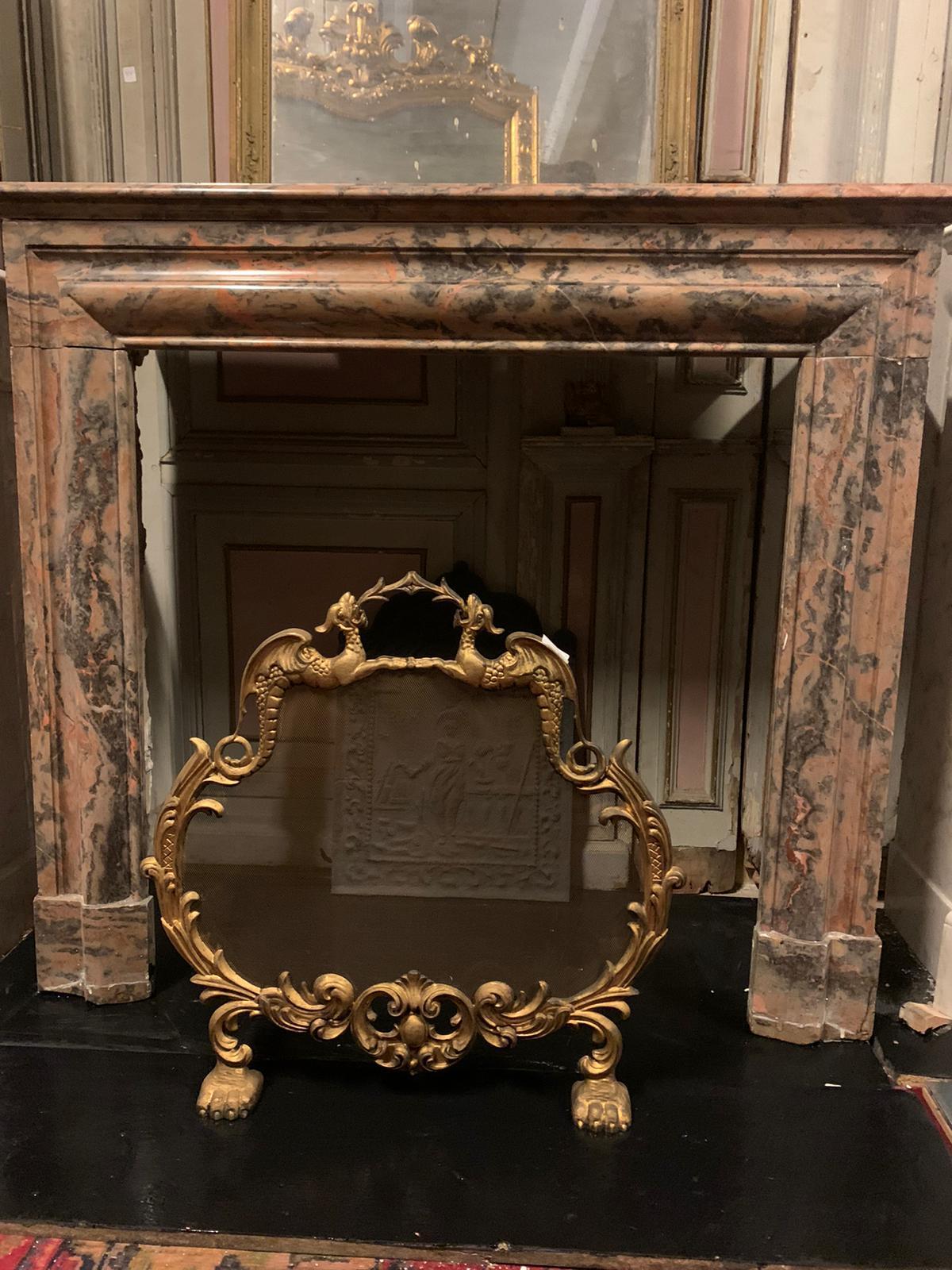 Pink marble mantle fireplace, simple geometric shape, Italy For Sale 7